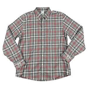 Brooks Brothers 1818 Mens Large Gray Red Plaid Non-Iron Cotton Button Down Shirt